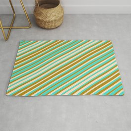 [ Thumbnail: Bisque, Turquoise, and Dark Goldenrod Colored Lines Pattern Rug ]
