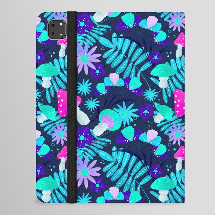 turquoise and pink mushrooms and flowers iPad Folio Case