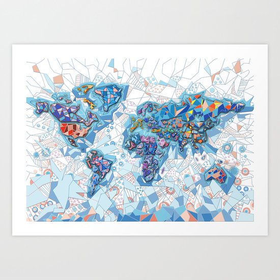 world map geometry white Art Print