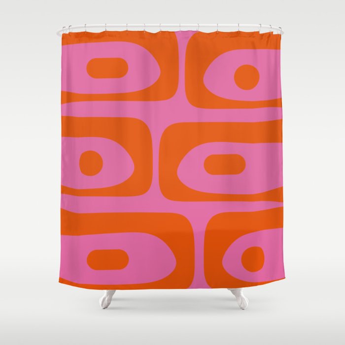 Mid-Century Modern Piquet Minimalist Abstract in Hot Pink and Retro Red Orange Shower Curtain