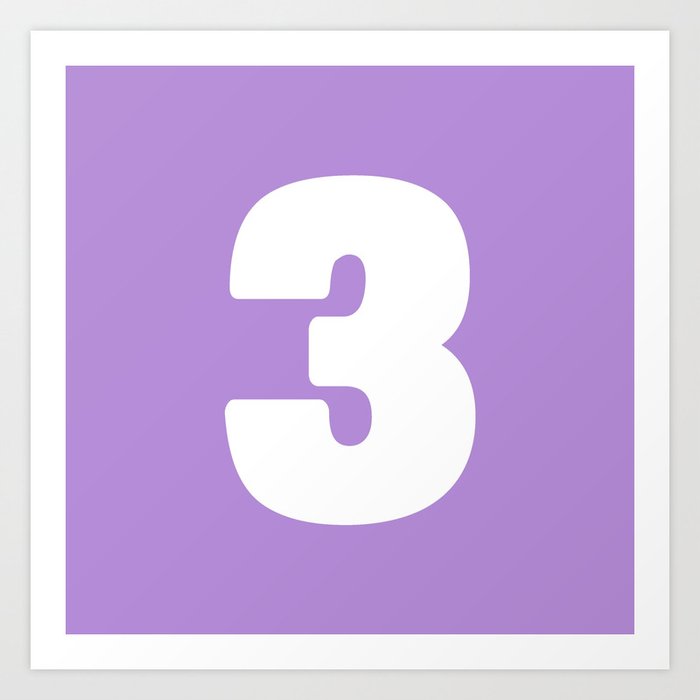 3 (White & Lavender Number) Art Print