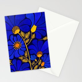 Wildflower Garden Stationery Cards | Wildflowers, Tropical, Floral, Garden, Bold, Daises, Gold, Indigo, Colorful, Cobalt 