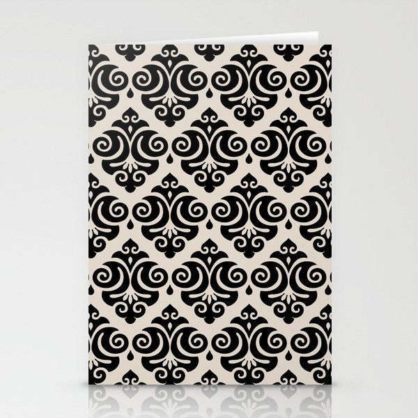 Traditional Pattern in Black and Linen White Stationery Cards