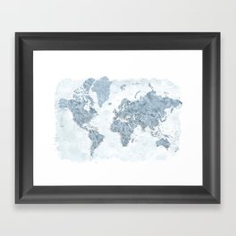Steel watercolor detailed world map Raul Framed Art Print