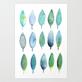 Peaceful Leaves Art Print | Ocean, Acrylic, Love, Abstract, Blue, Leave, Painting, Nature, Leaf, Peace 