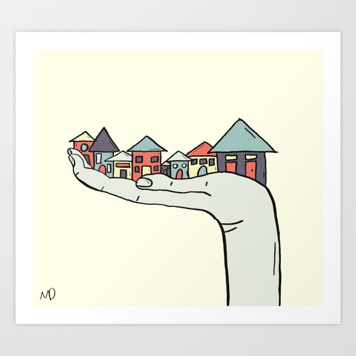 Hand Holding Houses Art Print