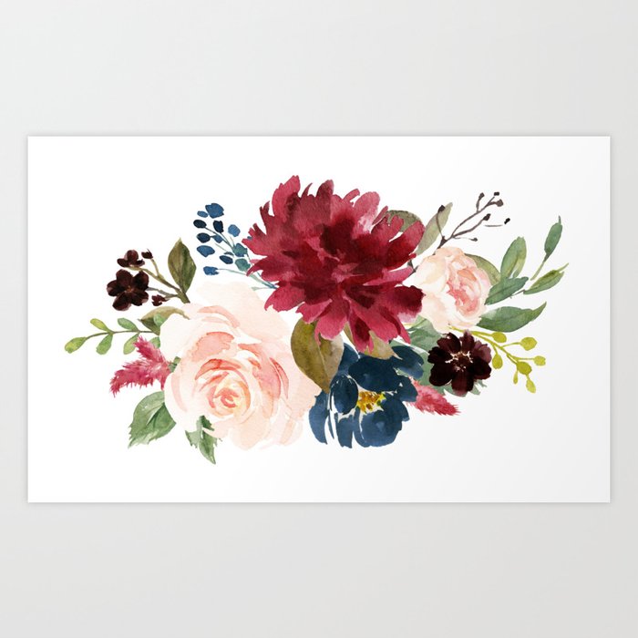 Burgundy Navy Blue Watercolor Flowers Art Print By Junkydotcom Society6 Burgundy Navy Blue Watercolor Flowers Art Print By Junkydotcom Society6