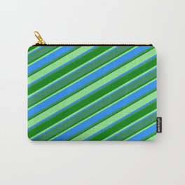 [ Thumbnail: Light Green, Blue, Sea Green, and Green Colored Stripes Pattern Carry-All Pouch ]