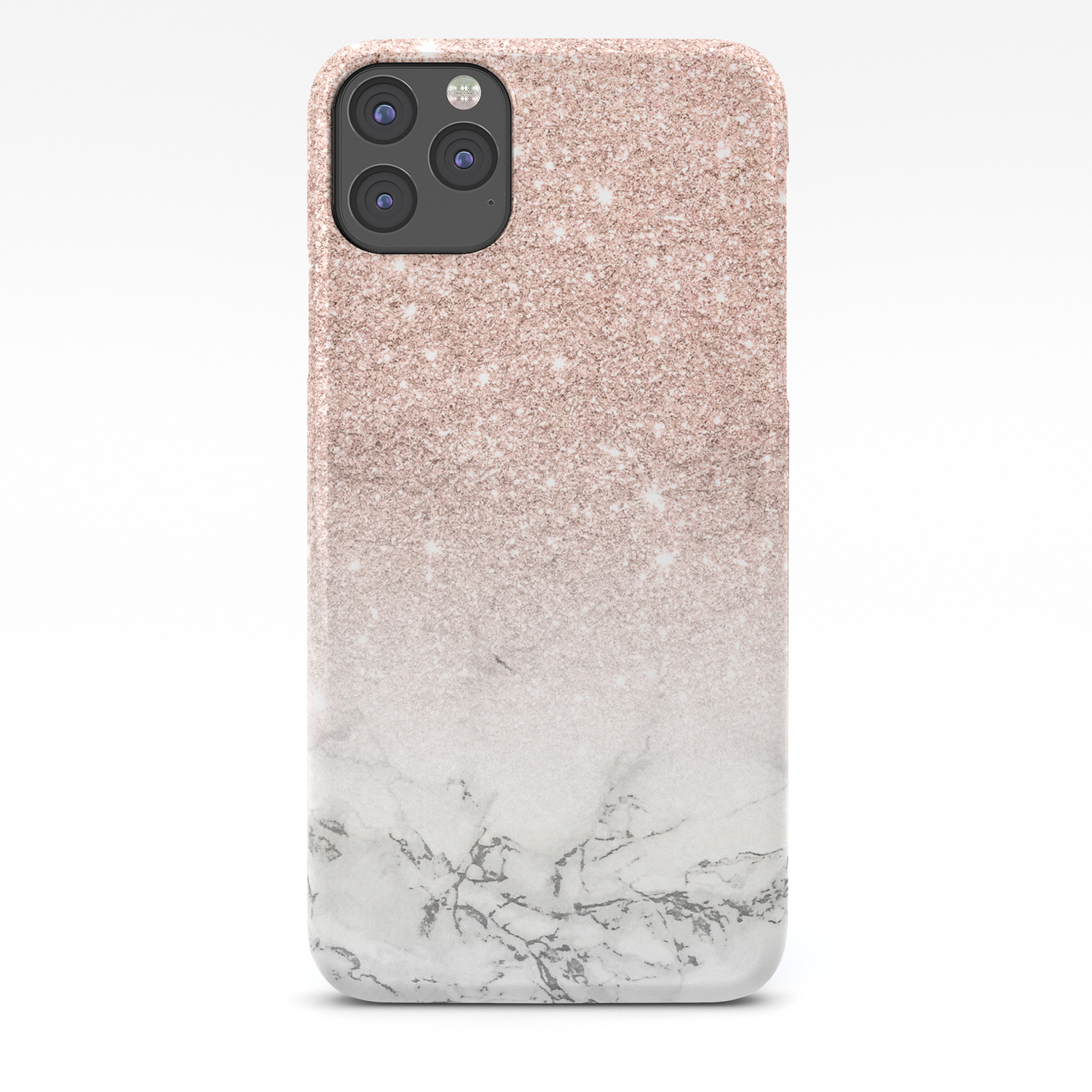 Modern Faux Rose Gold Pink Glitter Ombre White Marble Iphone Case