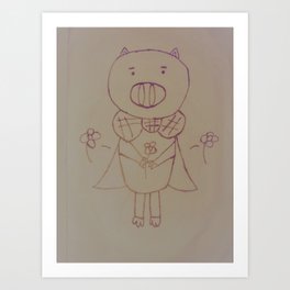Love superman Art Print | Animal, Peaceful, Simple, Funny, Digital, Drawing, Cute, Pig 