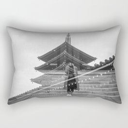 Lonely Girl at Asakusa Temple - Tokyo, Japan - Black and White Double Exposure Rectangular Pillow