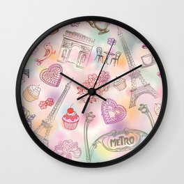 Famous Paris symbols pattern Wall Clock