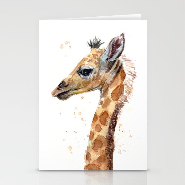 Giraffe Watercolor Cute Baby Animals Stationery Cards