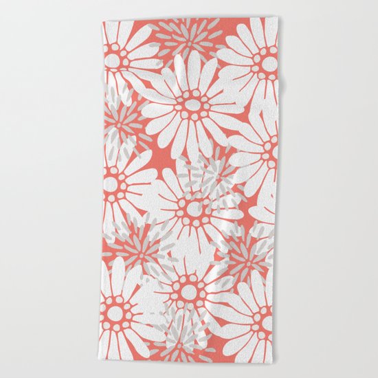 Summer Flowers Red Beach Towel