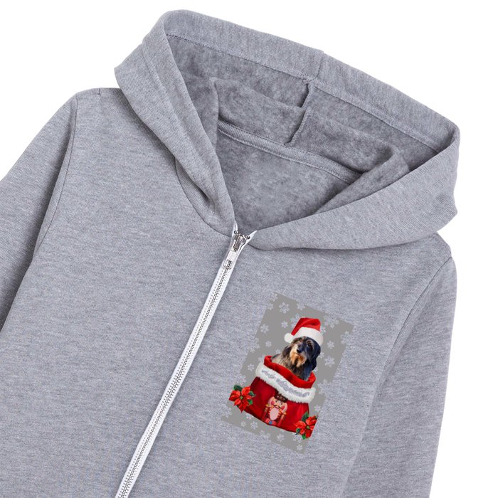 Santa Claus  wire-haired dachshund Dog Nutcracker Christmas bag Kids Zip Hoodie