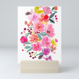 Bold bright garden floral watercolor pink Mini Art Print