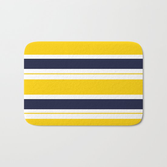 Yellow and Blue Horizontal Lines Stripes Bath Mat