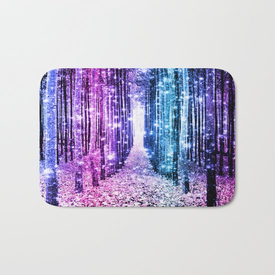 Magical Forest : Aqua Periwinkle Purple Pink Ombre Sparkle Bath Mat