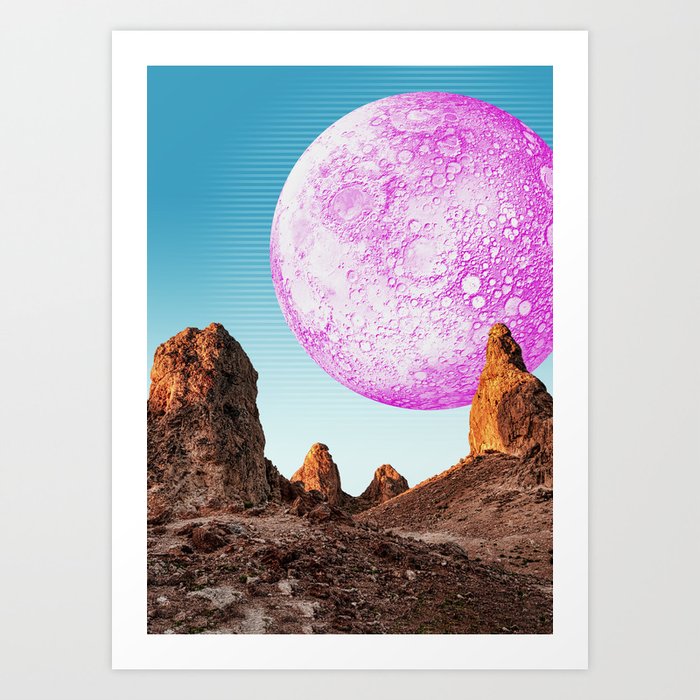 Synthwave Moon & mountain. Grand Canyon Art Print