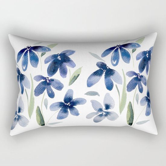 Blue watercolor flowers Rectangular Pillow
