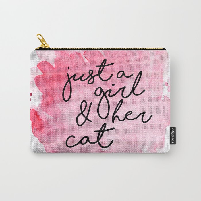 Just a Girl & her Cat // Black+Pink // Watercolor Paws Carry-All Pouch