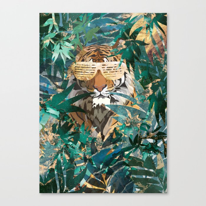 Tiger in the Gold Jungle wearing hip hop sunglasses Canvas Print