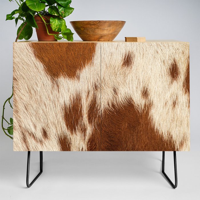 Brown Cowhide, Cow Skin Print Pattern Modern Cowhide Faux Leather Credenza