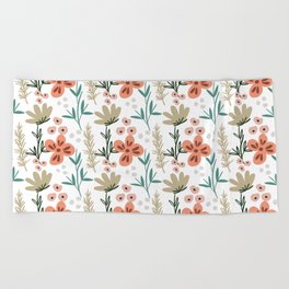 Aesthetic Winter Floral Christmas Pattern Beach Towel