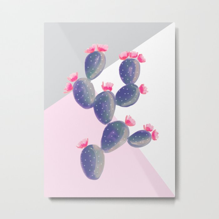 Watercolored Cactus on Geometry Metal Print