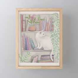 Book Cat Framed Mini Art Print