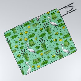 Seamless pattern with canes, herons and lillies. Swarm life. vintage illustration Picnic Blanket