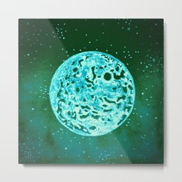 Green Full Moon Painting Metal Print | Painting, Moonphases, Greengalaxy, Galactic, Desk, Watercolor, Lunar, Moon, Stars, Office 