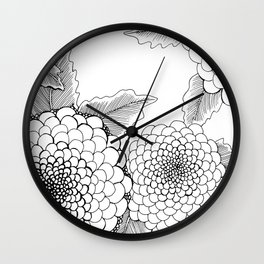 not quite dahlias in thin black line Wall Clock