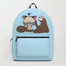 A Hug a Day Keeps the Grumpiness Away Backpack | Animal, Funny, Comic, Twotoedsloth, Threetoedsloth, Sloth, Hug, Sloths, Cartoon, Cat 