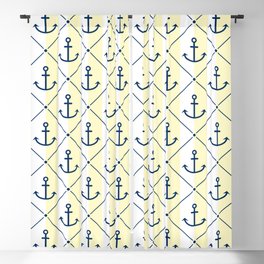 Navy Blue Anchor Pattern on White and Pastel Yellow Blackout Curtain
