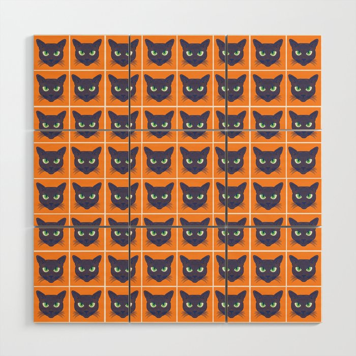 Retro Periwinkle Cats Orange Halftone Mini Wood Wall Art