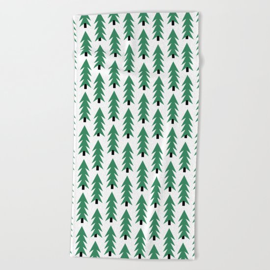 Christmas Tree forest holiday minimal decor festive winter trees green and white Beach Towel