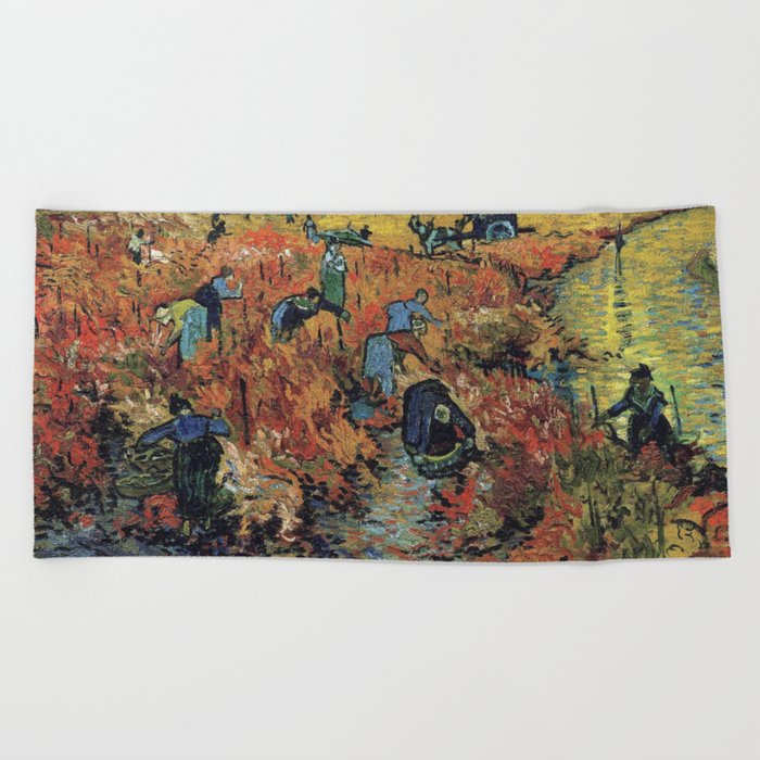 The Red Vineyards Oil Painting On Burlap By Vincent Van Gogh Beach