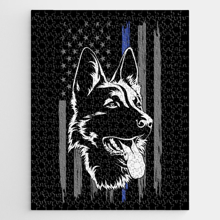German Shepherd Police Dog American Flag Jigsaw Puzzle