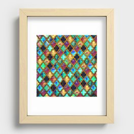Moroccan tiles iridescent pattern golden mesh Recessed Framed Print