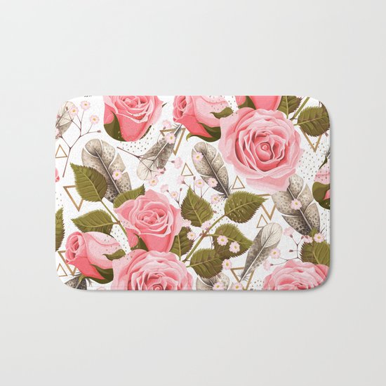 flowers with feathers Bath Mat