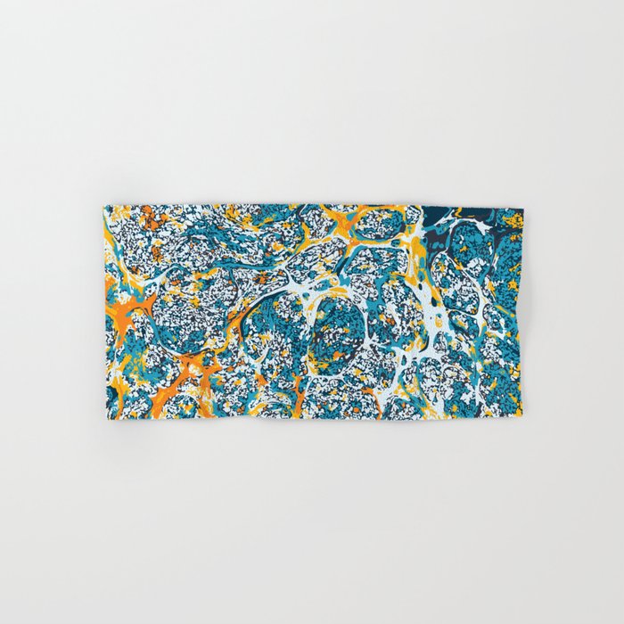 Boho marble pattern blue and yellow Hand & Bath Towel