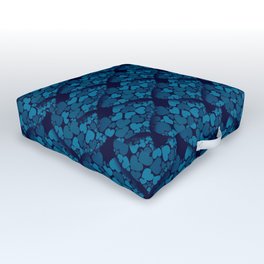 When Hearts Meet Together Pattern - Blue Grey Hearts (On Blue) Outdoor Floor Cushion