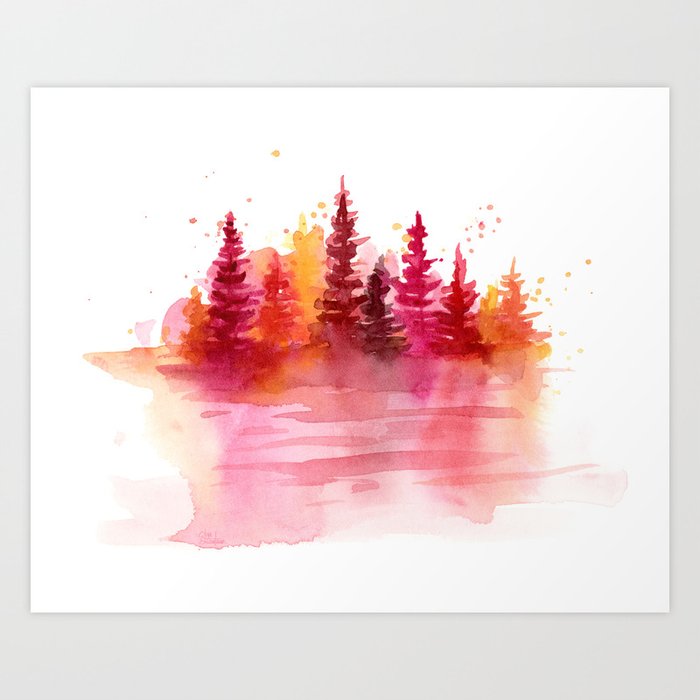 Autumn Woods Watercolor Art Print
