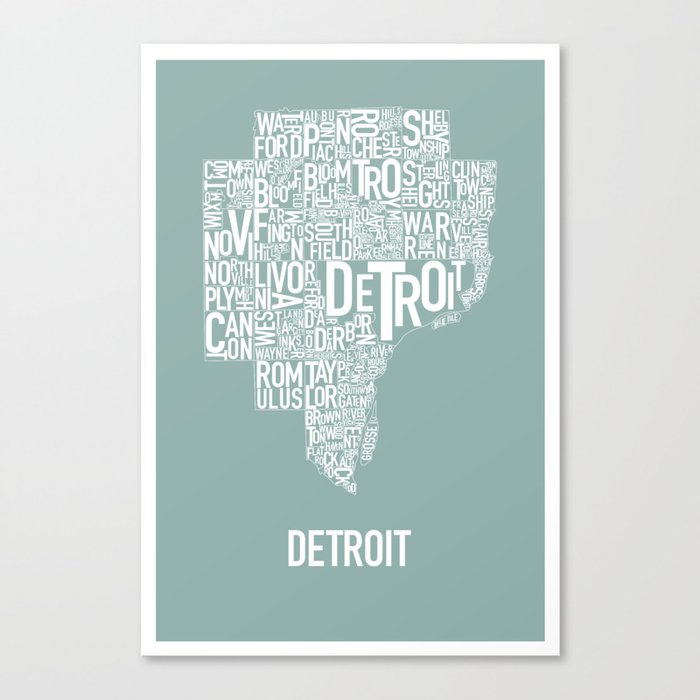 Detroit Map Teal Canvas Print