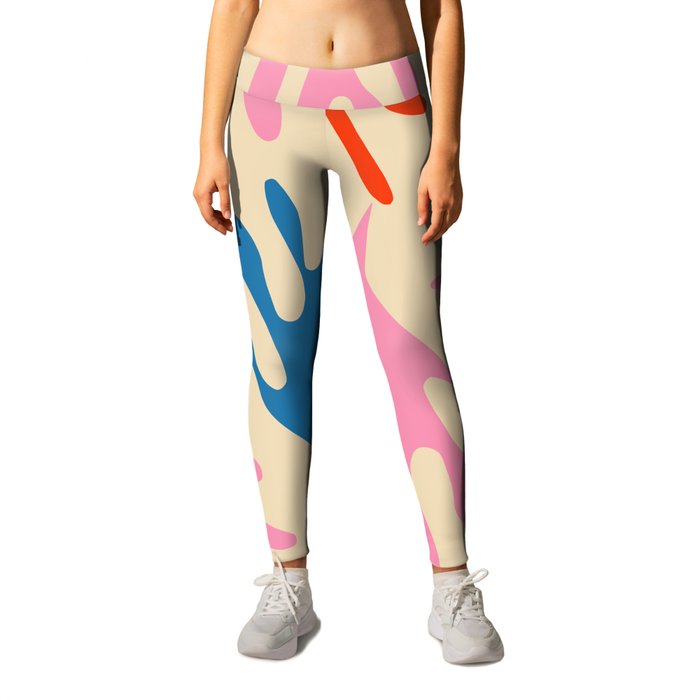 Ailanthus Cutouts Colourful Abstract Pattern Pink Blue Red Beige Leggings