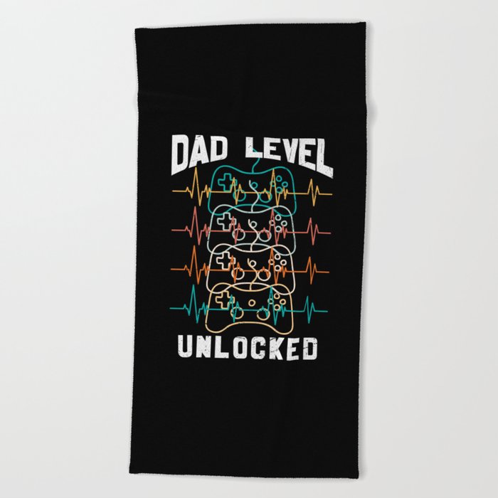 Dad Level Unlocked Funny Gamer Beach Towel