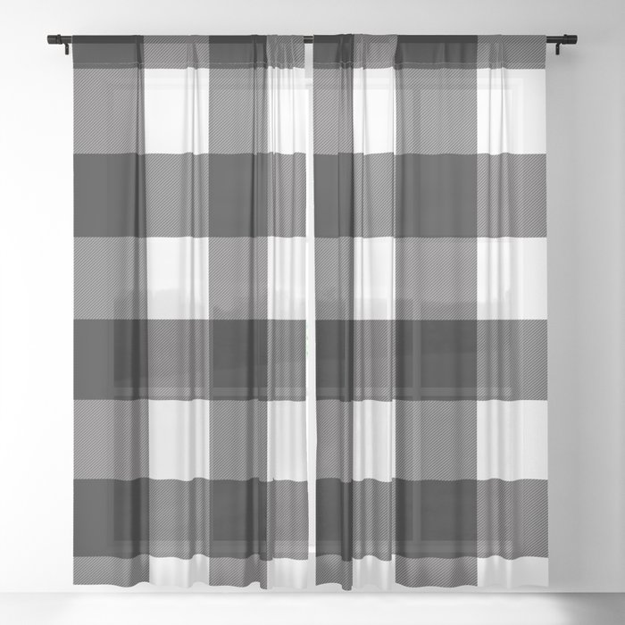 Black White Buffalo Plaid Sheer Curtain By Christyne Society6 White Buffalo Plaid Sheer Curtain, Black White Sheer Curtains