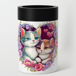 Feline Love: Designing Two Adorable Cats with Roses in a Heart Shape Can Cooler