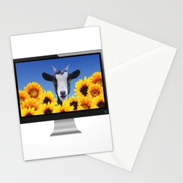 Computer Screen - Goat Sunflowers Field - Animals Stationery Card